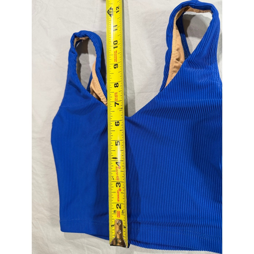 Womens Royal Blue Ribbed V-Neck Crop Tank Top Lined Sleeveless Small D-454 - Picture 5 of 6